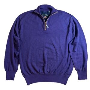Orvis Sweater Mens XL Purple Merino Wool Soft Tight Knit 1/4 Zip Pullover